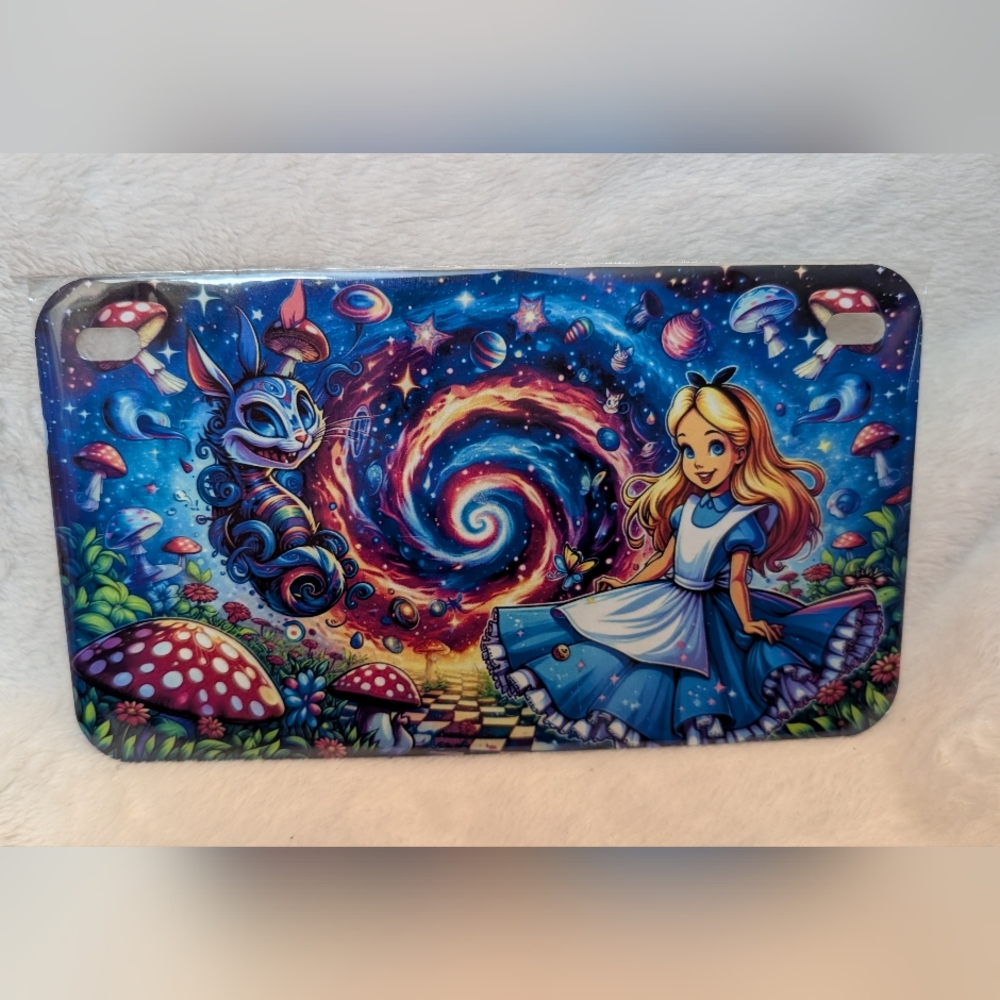 License Plate style metal 7" by 4" Cheshire Cat Alice in Wonderland psychedelic